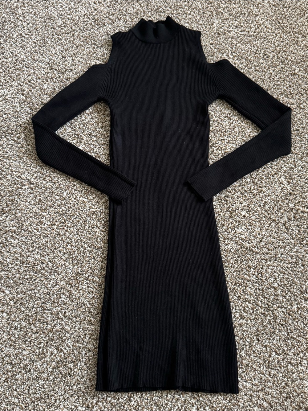Ambiance Black Ribbed Cold-Shoulder Long Sleeve Dress